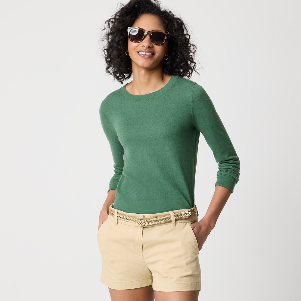 NWT JCrew Teddie Green Cotton Pullover Sweater Sz XS Sun Bleached
